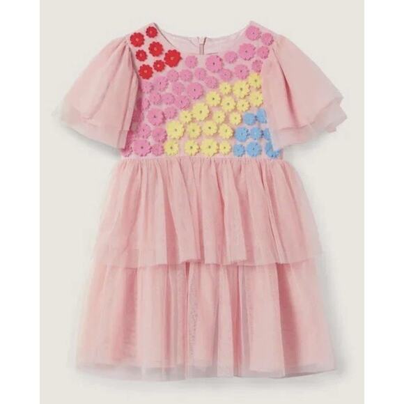 Mini Boden Pink Tulle & Rainbow Applique Party Dress Size 7-8y